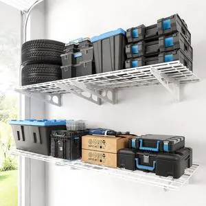 4 Pack Garage Shelving, 2 x 3 ft Each Heavy-Duty Garage Storage Shelves, 1400 lbs Load Capacity, 24"x72" Garage Wall Shelving for Garage, Pantry, Workshop, White, Classic Series 4 Pack Garage Shelving, 2 x 3 ft Each Heavy-Duty Garage Storage Shelves, 1400 lbs Load Capacity, 24"x72" Garage Wall Shelving for Garage, Pantry, Workshop, White, Classic Series