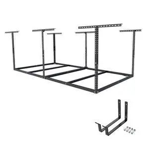 4x8 Overhead Garage Storage Rack without Decking,plus 2-Pack Add-On Storage Utility Hook Accessory,600lbs Weight Capacity,Black 4x8 Overhead Garage Storage Rack without Decking,plus 2-Pack Add-On Storage Utility Hook Accessory,600lbs Weight Capacity,Black