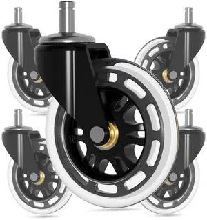 Heavy-Duty Office Chair Casters, 3" Universal Replacement Wheels for All Floors, Smooth & Silent Polyurethane Rollerblade Style - Fits 98% (Set of 5) Heavy-Duty Office Chair Casters, 3" Universal Replacement Wheels for All Floors, Smooth & Silent Polyurethane Rollerblade Style - Fits 98% (Set of 5)