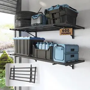Fold-Down 2x4ft Garage Wall Shelving, 2-Pack Heavy Duty Folding Garage Shelving Wall Mounted, 600 lbs Capacity, Storage for Power Tools, Garden Supplies & Seasonal Storage, Lite Series Fold-Down 2x4ft Garage Wall Shelving, 2-Pack Heavy Duty Folding Garage Shelving Wall Mounted, 600 lbs Capacity, Storage for Power Tools, Garden Supplies & Seasonal Storage, Lite Series