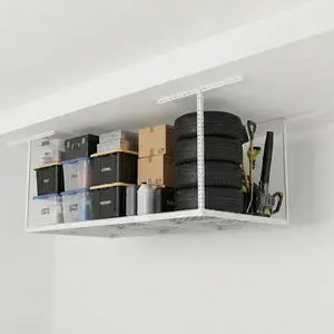 3x6 ft Adjustable Overhead Garage Storage Rack, 72" L x 36" W x 40" H, 450 lbs Weight Capacity, White, Classic Series 3x6 ft Adjustable Overhead Garage Storage Rack, 72" L x 36" W x 40" H, 450 lbs Weight Capacity, White, Classic Series