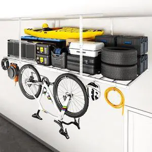 4x8 Overhead Garage Storage Rack with 6 Hooks, Adjustable Storage Organization System, Heavy-Duty Metal Ceiling Racks, 22.6" -39.4" Ceiling Dropdown, Lite Series 4x8 Overhead Garage Storage Rack with 6 Hooks, Adjustable Storage Organization System, Heavy-Duty Metal Ceiling Racks, 22.6" -39.4" Ceiling Dropdown, Lite Series