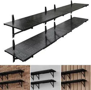 2-Pack 1x6ft Wall Mounted Garage Shelving, 14x68-inch | Perforated, Heavy Duty Storage Rack, 1400lbs Load Capacity, Garage Organization System 2-Pack 1x6ft Wall Mounted Garage Shelving, 14x68-inch | Perforated, Heavy Duty Storage Rack, 1400lbs Load Capacity, Garage Organization System