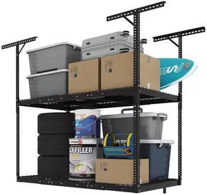 3x6 2-Tier Overhead Garage Storage Rack Adjustable Heavy Duty Metal Garage Ceiling Storage Racks, 880 lbs Capacity Garages Organization System for 915 ft Tall Garages, Black 3x6 2-Tier Overhead Garage Storage Rack Adjustable Heavy Duty Metal Garage Ceiling Storage Racks, 880 lbs Capacity Garages Organization System for 915 ft Tall Garages, Black