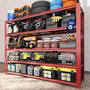 60" W Garage Shelving, 5 Tier Storage Shelves Load 1500LBS, Adjustable Garage Shelving Heavy Duty, Metal Shelves Unit for Basement, Warehouse, 60" W x 72" H x 24" D, Red 60" W Garage Shelving, 5 Tier Storage Shelves Load 1500LBS, Adjustable Garage Shelving Heavy Duty, Metal Shelves Unit for Basement, Warehouse, 60" W x 72" H x 24" D, Red