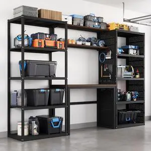 Garage Storage System with Workbench, Pegboard & Shelving, 117" Modular Garage System, Heavy Duty Steel Storage Rack & Tool Organizer for Garage Workshop, Black, FLEXIMOD Series Garage Storage System with Workbench, Pegboard & Shelving, 117" Modular Garage System, Heavy Duty Steel Storage Rack & Tool Organizer for Garage Workshop, Black, FLEXIMOD Series