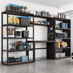 Garage Storage System with Workbench, Particle Board Shelving & Pegboard, 142" Modular Garage Organization, Heavy-Duty Steel Storage Rack and Tool Organizer, Black, FLEXIMOD Series Garage Storage System with Workbench, Particle Board Shelving & Pegboard, 142" Modular Garage Organization, Heavy-Duty Steel Storage Rack and Tool Organizer, Black, FLEXIMOD Series