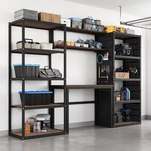 Garage Storage System with Workbench, Particle Board Shelving & Pegboard, 117" Modular Garage Organization, Heavy-Duty Steel Storage Rack and Tool Organizer, Black, FLEXIMOD Series Garage Storage System with Workbench, Particle Board Shelving & Pegboard, 117" Modular Garage Organization, Heavy-Duty Steel Storage Rack and Tool Organizer, Black, FLEXIMOD Series