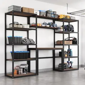 Garage Storage System with Workbench & Particle Board Shelving, 117" Modular Garage Organization, Heavy-Duty Steel Frame Storage Shelves and Workstation, Black, FLEXIMOD Series Garage Storage System with Workbench & Particle Board Shelving, 117" Modular Garage Organization, Heavy-Duty Steel Frame Storage Shelves and Workstation, Black, FLEXIMOD Series