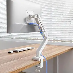 Single Monitor Arm, 17-32 Inch Monitor Mount up to 19.84 lbs, Fast Install VESA Mount for Home Office Gaming, Full Adjustable Gas Spring with C-Clamp and Grommet Base, White Single Monitor Arm, 17-32 Inch Monitor Mount up to 19.84 lbs, Fast Install VESA Mount for Home Office Gaming, Full Adjustable Gas Spring with C-Clamp and Grommet Base, White