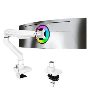 Ultrawide Monitor Arm, Monitor Stand for 17 to 49 inch Screens Holds up to 44 Lbs, Adjustable Gas Spring Arm with C Clamp & Grommet Base for Gaming Office, 75/100 VESA Mount, White Ultrawide Monitor Arm, Monitor Stand for 17 to 49 inch Screens Holds up to 44 Lbs, Adjustable Gas Spring Arm with C Clamp & Grommet Base for Gaming Office, 75/100 VESA Mount, White