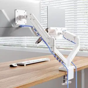 Laptop Mount, Dual Monitor Arm with Laptop Tray, Fits Up to 32 Inch Monitor and 17.3 Inch Notebook, Full Adjustable Gas Spring Holds up to 19.84lbs per Arm for Office & Home, White Laptop Mount, Dual Monitor Arm with Laptop Tray, Fits Up to 32 Inch Monitor and 17.3 Inch Notebook, Full Adjustable Gas Spring Holds up to 19.84lbs per Arm for Office & Home, White