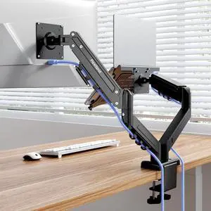 Laptop Mount, Dual Monitor Arm with Laptop Tray, Fits Up to 32 Inch Monitor and 17.3 Inch Notebook, Full Adjustable Gas Spring Holds up to 19.84lbs per Arm for Office & Home, Black Laptop Mount, Dual Monitor Arm with Laptop Tray, Fits Up to 32 Inch Monitor and 17.3 Inch Notebook, Full Adjustable Gas Spring Holds up to 19.84lbs per Arm for Office & Home, Black