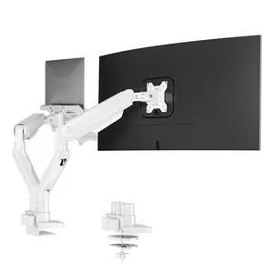 Laptop Mount, Dual Monitor Arm with Laptop Tray, Fits Up to 49 Inch Monitor and 17.3 Inch Notebook, Full Adjustable Gas Spring Holds up to 44lbs per Arm for Office & Home, White Laptop Mount, Dual Monitor Arm with Laptop Tray, Fits Up to 49 Inch Monitor and 17.3 Inch Notebook, Full Adjustable Gas Spring Holds up to 44lbs per Arm for Office & Home, White