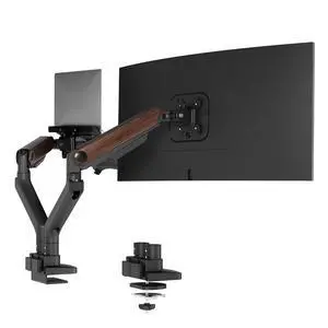 Laptop Mount, Dual Monitor Arm with Laptop Tray, Fits Up to 49 Inch Monitor and 17.3 Inch Notebook, Full Adjustable Gas Spring Holds up to 44lbs per Arm for Office & Home, Wood Grain Laptop Mount, Dual Monitor Arm with Laptop Tray, Fits Up to 49 Inch Monitor and 17.3 Inch Notebook, Full Adjustable Gas Spring Holds up to 44lbs per Arm for Office & Home, Wood Grain