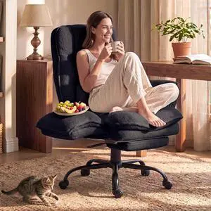Wider Seat Office Chair with Flip Armrests for Criss Cross Legged&Cats, Big and Tall Executive Ergonomic Reclining Chair with Footrest&Lumbar Pillow, Teddy Fleece Desk Chair, Black Vanity Chair Wider Seat Office Chair with Flip Armrests for Criss Cross Legged&Cats, Big and Tall Executive Ergonomic Reclining Chair with Footrest&Lumbar Pillow, Teddy Fleece Desk Chair, Black Vanity Chair