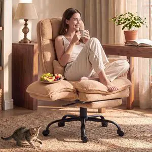 Wider Seat Office Chair with Flip Armrests for Criss Cross Legged&Cats, Big and Tall Executive Ergonomic Reclining Chair with Footrest&Lumbar Pillow, Teddy Fleece Desk Chair, Brown Vanity Chair Wider Seat Office Chair with Flip Armrests for Criss Cross Legged&Cats, Big and Tall Executive Ergonomic Reclining Chair with Footrest&Lumbar Pillow, Teddy Fleece Desk Chair, Brown Vanity Chair