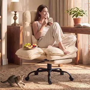 Wider Seat Office Chair with Flip Armrests for Criss Cross Legged&Cats, Big and Tall Executive Ergonomic Reclining Chair with Footrest&Lumbar Pillow, Teddy Fleece Desk Chair, Beige Vanity Chair Wider Seat Office Chair with Flip Armrests for Criss Cross Legged&Cats, Big and Tall Executive Ergonomic Reclining Chair with Footrest&Lumbar Pillow, Teddy Fleece Desk Chair, Beige Vanity Chair