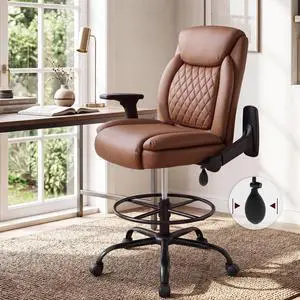 Drafting Chair,Executive Tall Office Chair Flip-up Armrests for Counter Height Desk Drawing Use,High Task Chair with Adjustable Foot Ring & Inflatable Lumbar Support, Swivel Computer Stool,PU Brown Drafting Chair,Executive Tall Office Chair Flip-up Armrests for Counter Height Desk Drawing Use,High Task Chair with Adjustable Foot Ring & Inflatable Lumbar Support, Swivel Computer Stool,PU Brown