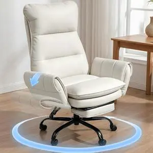 Big and Tall Office Chair, PU Leather Swivel Desk Chair Ergonomic Computer Chairs with Adjustable Armrests, White Big and Tall Office Chair, PU Leather Swivel Desk Chair Ergonomic Computer Chairs with Adjustable Armrests, White