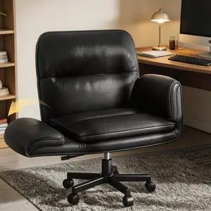 Patbrela Office Chair PU Leather Ergonomic Criss Cross Office Chair with Adjustable Armrests, Swivel Vanity Chair Comfy Computer Desk Chairs, Black Patbrela Office Chair PU Leather Ergonomic Criss Cross Office Chair with Adjustable Armrests, Swivel Vanity Chair Comfy Computer Desk Chairs, Black
