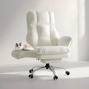 Big and Tall Office Chair, Flip Armrests for Pets & Cross Legged Sitting, Executive Ergonomic Computer Gaming Chair with Foot Rest, Teddy Fleece Wide Seat Reclining Desk Chair, White Vanity Chair Big and Tall Office Chair, Flip Armrests for Pets & Cross Legged Sitting, Executive Ergonomic Computer Gaming Chair with Foot Rest, Teddy Fleece Wide Seat Reclining Desk Chair, White Vanity Chair