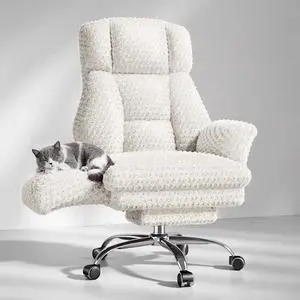 Big and Tall Office Chair, Flip Armrests for Pets & Cross Legged Sitting, Executive Ergonomic Computer Gaming Chair with Foot Rest, White Rose Velvet Wide Seat Reclining Desk Chair Big and Tall Office Chair, Flip Armrests for Pets & Cross Legged Sitting, Executive Ergonomic Computer Gaming Chair with Foot Rest, White Rose Velvet Wide Seat Reclining Desk Chair