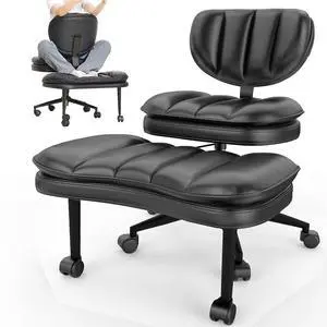Extra-Wide & Tall Cross-Legged Office Chair Deeply-Padded Cloud Seat, Ergonomic Back Support, Adjustable Height for ADHD & Meditation, Black Extra-Wide & Tall Cross-Legged Office Chair Deeply-Padded Cloud Seat, Ergonomic Back Support, Adjustable Height for ADHD & Meditation, Black