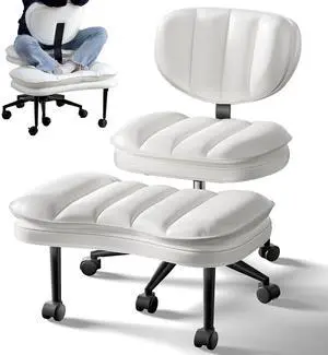 Extra-Wide & Tall Cross-Legged Office Chair Deeply-Padded Cloud Seat, Ergonomic Back Support, Adjustable Height for ADHD & Meditation, White Extra-Wide & Tall Cross-Legged Office Chair Deeply-Padded Cloud Seat, Ergonomic Back Support, Adjustable Height for ADHD & Meditation, White