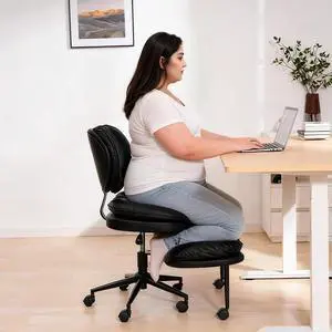 Extra-Wide & Tall Cross-Legged Office Chair Deeply-Padded Cloud Seat, Ergonomic Back Support, Adjustable Height for ADHD & Meditation, Black Extra-Wide & Tall Cross-Legged Office Chair Deeply-Padded Cloud Seat, Ergonomic Back Support, Adjustable Height for ADHD & Meditation, Black