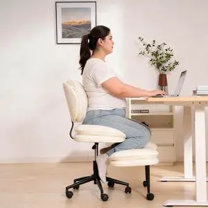 Extra-Wide & Tall Cross-Legged Office Chair Deeply-Padded Cloud Seat, Ergonomic Back Support, Adjustable Height for ADHD & Meditation, White Extra-Wide & Tall Cross-Legged Office Chair Deeply-Padded Cloud Seat, Ergonomic Back Support, Adjustable Height for ADHD & Meditation, White
