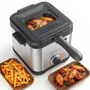 Deep Fryer, 1.6QT Electric Deep Fryer with Hangable Basket, Viewing Window, Adjustable Temperature 175°F-375°F, Stainless Steel Countertop Oil Fryer, 950W, Dishwasher Safe Parts Deep Fryer, 1.6QT Electric Deep Fryer with Hangable Basket, Viewing Window, Adjustable Temperature 175°F-375°F, Stainless Steel Countertop Oil Fryer, 950W, Dishwasher Safe Parts