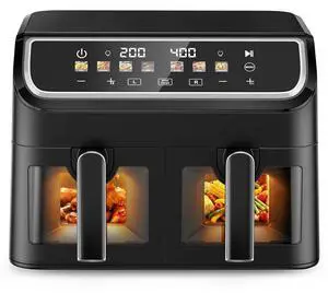 10QT Air Fryer Dual Basket, SYNC Match Cook, Independent Dual Controls, 7 Food Presets, Roasting, Baking, Reheating, 1700W LED Color Display 10QT Air Fryer Dual Basket, SYNC Match Cook, Independent Dual Controls, 7 Food Presets, Roasting, Baking, Reheating, 1700W LED Color Display