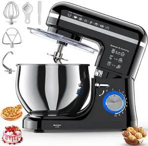 Stand Mixer, 5.3QT Stainless Steel Bowl, 10-Speed, Black | Extra 3.5QT Bowl, Dough Hook, Beater & Whisk, Tilt-Head, For Bread Dough, Cakes, Cookies & Baking Stand Mixer, 5.3QT Stainless Steel Bowl, 10-Speed, Black | Extra 3.5QT Bowl, Dough Hook, Beater & Whisk, Tilt-Head, For Bread Dough, Cakes, Cookies & Baking