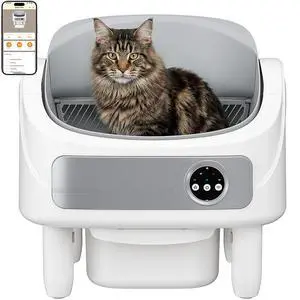 Open Top Automatic Litter Box, App Control Self-Cleaning Litter Box with Large Waste Bin for Multiple Cats, White Open Top Automatic Litter Box, App Control Self-Cleaning Litter Box with Large Waste Bin for Multiple Cats, White