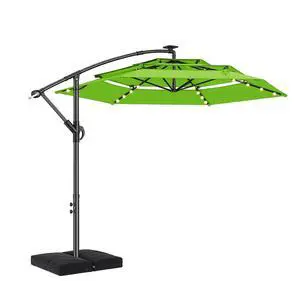10ft 3-Tiered Cantilever Patio Umbrella with Solar LED Lights, Hanging Offset Market Outdoor Umbrella Shade with Base for Beach, Backyard, Deck, Poolside, Green 10ft 3-Tiered Cantilever Patio Umbrella with Solar LED Lights, Hanging Offset Market Outdoor Umbrella Shade with Base for Beach, Backyard, Deck, Poolside, Green