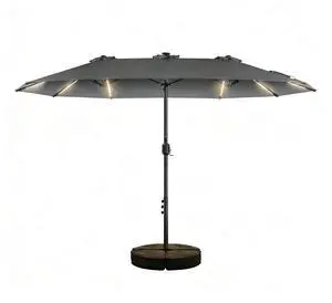 15FT Double Sided Rectangular Patio Umbrella with LED Light Bars and Base, Large Outdoor Sun Umbrella with Crank Open and Close for Patio, Lawn, Garden, Backyard,Gray 15FT Double Sided Rectangular Patio Umbrella with LED Light Bars and Base, Large Outdoor Sun Umbrella with Crank Open and Close for Patio, Lawn, Garden, Backyard,Gray