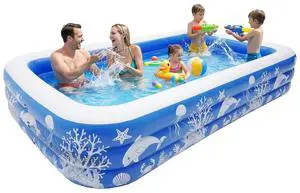 Inflatable Pool, 120" X 67" X 22" Family Swimming Pool, Oversized Thickened Kiddie Pool for Outdoor, Garden, Backyard, Blue Inflatable Pool, 120" X 67" X 22" Family Swimming Pool, Oversized Thickened Kiddie Pool for Outdoor, Garden, Backyard, Blue