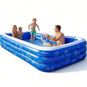 Inflatable Pool, 120"x68"x22" Family Swimming Pool for Kids and Adults, Thickened Kiddie Pool for Outdoor, Garden, Backyard, Blue Inflatable Pool, 120"x68"x22" Family Swimming Pool for Kids and Adults, Thickened Kiddie Pool for Outdoor, Garden, Backyard, Blue