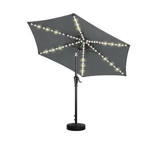 9ft Solar Patio Umbrella with Colorful LED Lights, 45° Tilt Adjustment Outdoor Umbrella for Garden, Backyard, Pool, Gray (Base not included) 9ft Solar Patio Umbrella with Colorful LED Lights, 45° Tilt Adjustment Outdoor Umbrella for Garden, Backyard, Pool, Gray (Base not included)