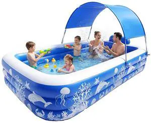Pool with Canopy, Family Size Swimming Pool Thickened Kiddie Pool for Kids Children Family Outdoor, 120'' x 68'' x 57'' Pool with Canopy, Family Size Swimming Pool Thickened Kiddie Pool for Kids Children Family Outdoor, 120'' x 68'' x 57''