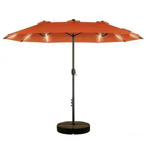 15FT Double Sided Rectangular Patio Umbrella with LED Light Bars and Base, Large Outdoor Sun Umbrella with Crank Open and Close for Patio, Lawn, Garden, Backyard,Orange 15FT Double Sided Rectangular Patio Umbrella with LED Light Bars and Base, Large Outdoor Sun Umbrella with Crank Open and Close for Patio, Lawn, Garden, Backyard,Orange