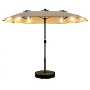 15FT Double Sided Rectangular Patio Umbrella with LED Light Bars and Base, Large Outdoor Sun Umbrella with Crank Open and Close for Patio, Lawn, Garden, Backyard,Beige 15FT Double Sided Rectangular Patio Umbrella with LED Light Bars and Base, Large Outdoor Sun Umbrella with Crank Open and Close for Patio, Lawn, Garden, Backyard,Beige