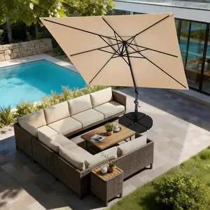 10x10 FT Cantilever Patio Umbrella with Base- Large Offset Heavy-Duty Aluminum Umbrella with 360° Rotation, 6 Tilts, Outdoor Umbrella for Pool Deck, Square, Beige 10x10 FT Cantilever Patio Umbrella with Base- Large Offset Heavy-Duty Aluminum Umbrella with 360° Rotation, 6 Tilts, Outdoor Umbrella for Pool Deck, Square, Beige