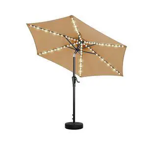 9ft Solar Patio Umbrella with Colorful LED Lights, 45° Tilt Adjustment Outdoor Umbrella for Garden, Backyard, Pool, Beige (Base not included) 9ft Solar Patio Umbrella with Colorful LED Lights, 45° Tilt Adjustment Outdoor Umbrella for Garden, Backyard, Pool, Beige (Base not included)