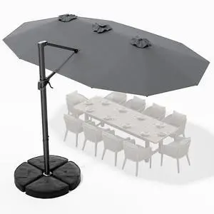 15FT Cantilever Patio Umbrella with LED Lights, 360°Rotation Large Double Sided Rectangular Outdoor Umbrella for Garden, Backyard, Pool, Deck, Gray(with Base) 15FT Cantilever Patio Umbrella with LED Lights, 360°Rotation Large Double Sided Rectangular Outdoor Umbrella for Garden, Backyard, Pool, Deck, Gray(with Base)