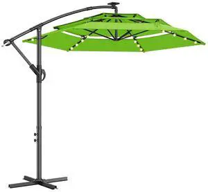 10ft 3-Tiered Cantilever Patio Umbrella Solar LED Lighted, Hanging Offset Market Outdoor Sun Shade for Beach, Backyard, Deck, Poolside, Green 10ft 3-Tiered Cantilever Patio Umbrella Solar LED Lighted, Hanging Offset Market Outdoor Sun Shade for Beach, Backyard, Deck, Poolside, Green