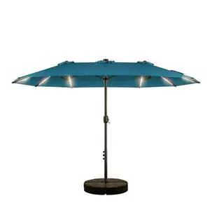 15FT Double Sided Rectangular Patio Umbrella with LED Light Bars and Base, Large Outdoor Sun Umbrella with Crank Open and Close for Patio, Lawn, Garden, Backyard, Light Blue 15FT Double Sided Rectangular Patio Umbrella with LED Light Bars and Base, Large Outdoor Sun Umbrella with Crank Open and Close for Patio, Lawn, Garden, Backyard, Light Blue