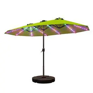 Patio Umbrella 48 LED Colorful Lights, 15ft Double Sided Outdoor Large Rectangular Patio Umbrella with Crank Handle, for Lawn Garden, Home, Outdoor Activities, Green(with Base) Patio Umbrella 48 LED Colorful Lights, 15ft Double Sided Outdoor Large Rectangular Patio Umbrella with Crank Handle, for Lawn Garden, Home, Outdoor Activities, Green(with Base)