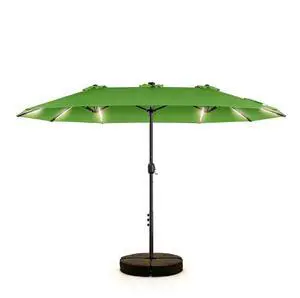15FT Double Sided Rectangular Patio Umbrella with LED Light Bars and Base, Large Outdoor Sun Umbrella with Crank Open and Close for Patio, Lawn, Garden, Backyard,Green 15FT Double Sided Rectangular Patio Umbrella with LED Light Bars and Base, Large Outdoor Sun Umbrella with Crank Open and Close for Patio, Lawn, Garden, Backyard,Green